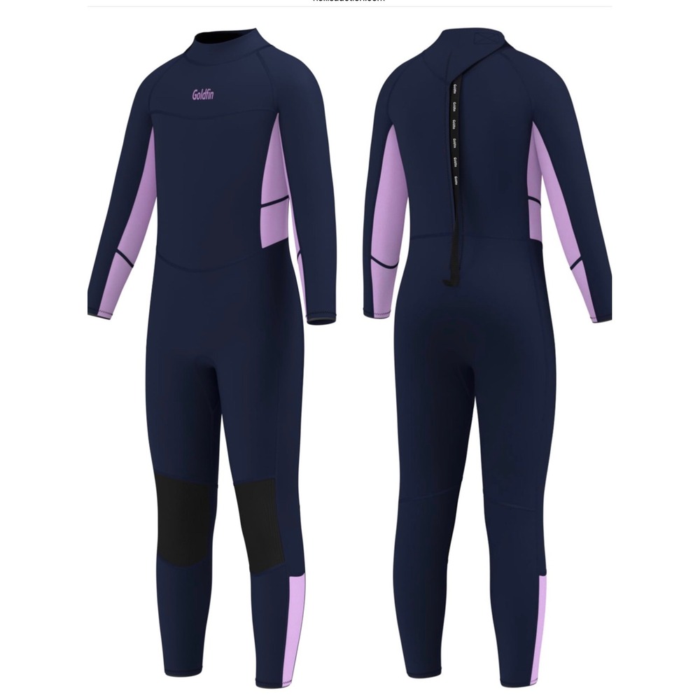 Goldfin Wetsuit Kids Youth Navy Purple Excellent Full Body Neoprene Back Zip